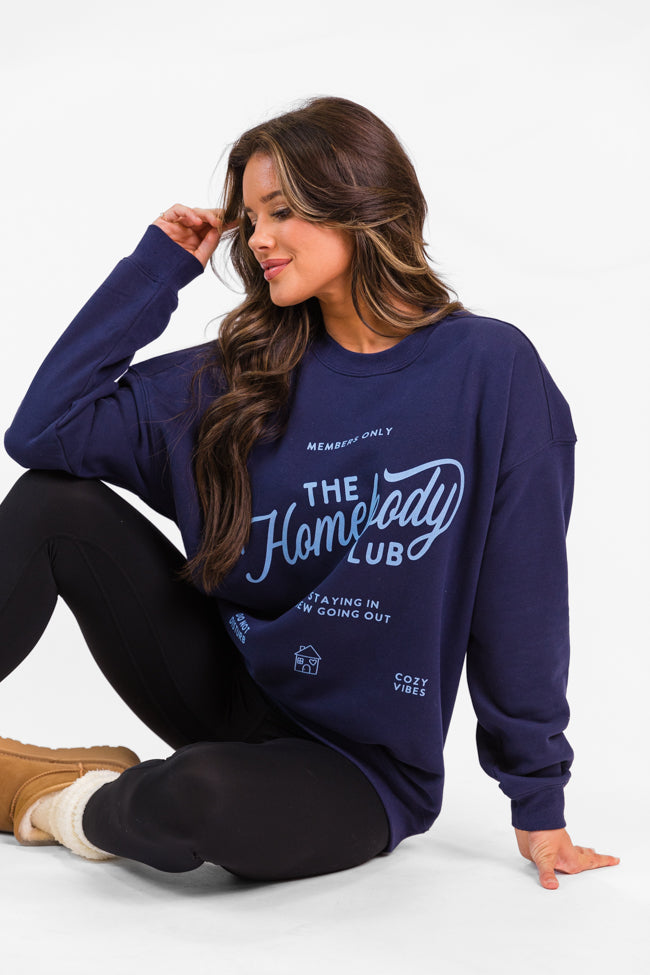 The Homebody Club Navy Oversized Graphic Sweatshirt DOORBUSTER