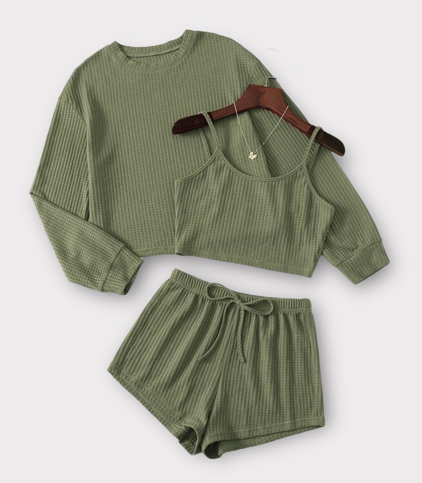 3 Piece Set with Shorts, Tank Top and Long Sleeve Top