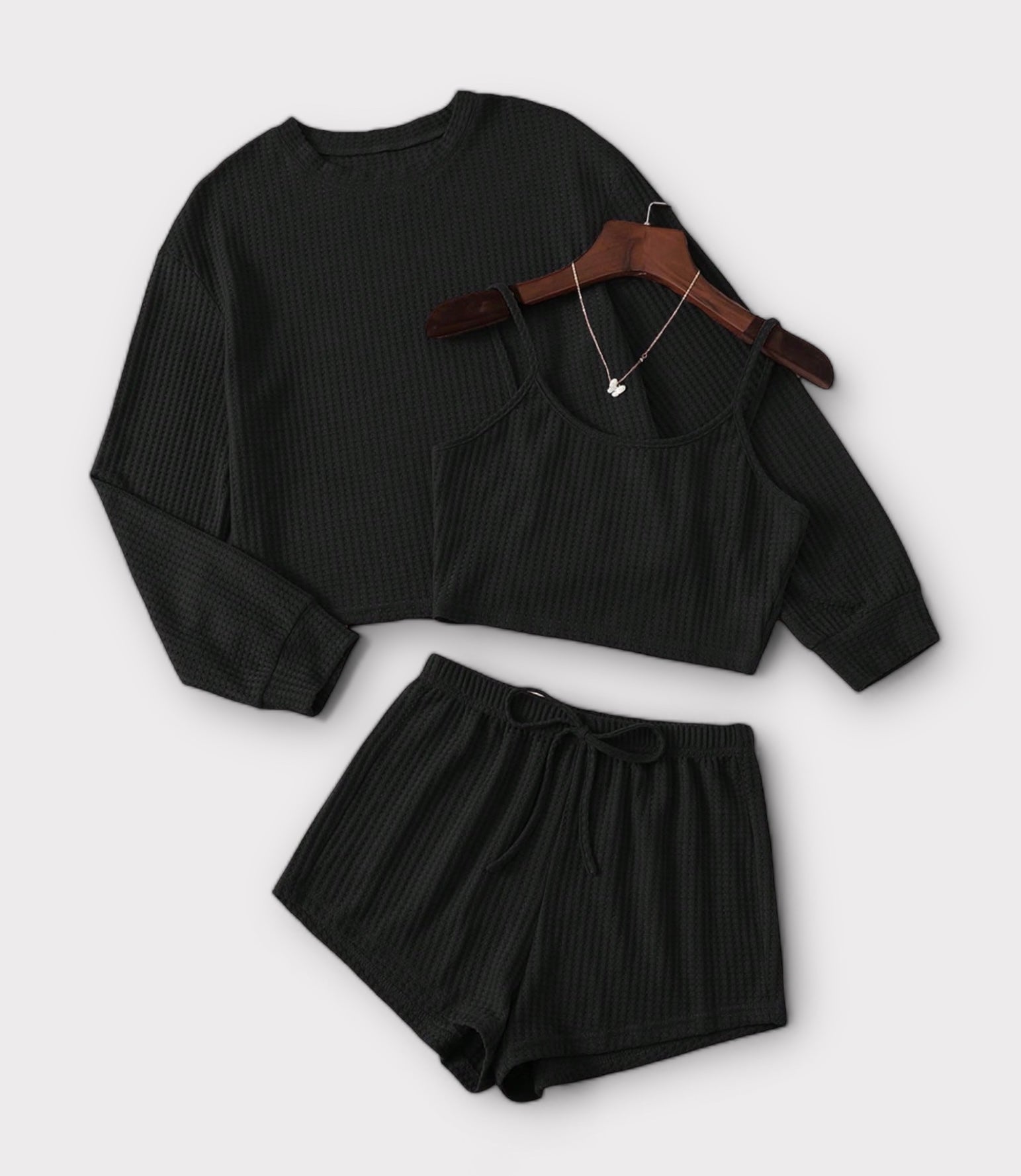 3 Piece Set with Shorts, Tank Top and Long Sleeve Top