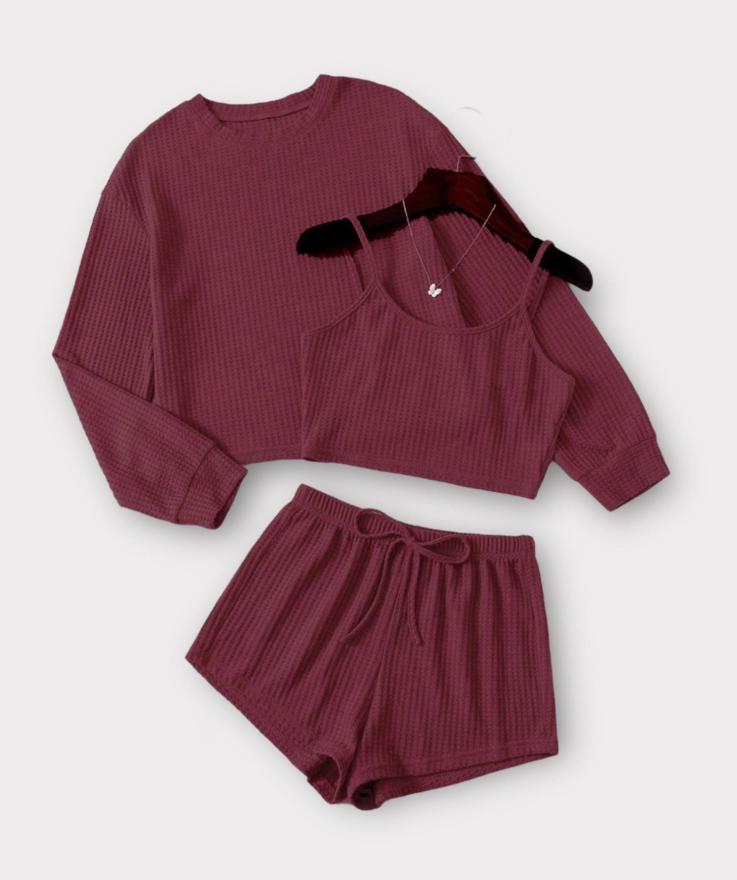 3 Piece Set with Shorts, Tank Top and Long Sleeve Top