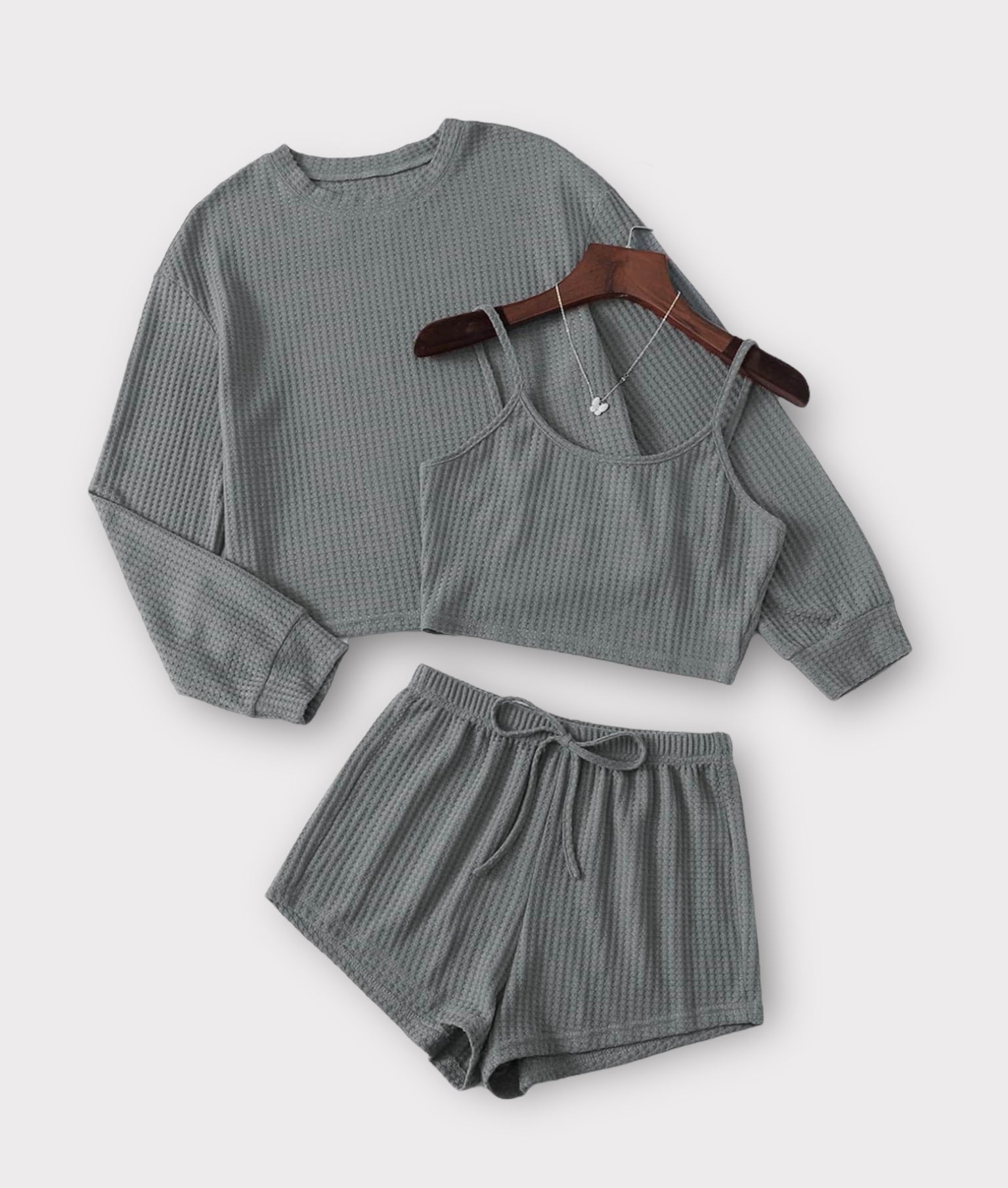 3 Piece Set with Shorts, Tank Top and Long Sleeve Top