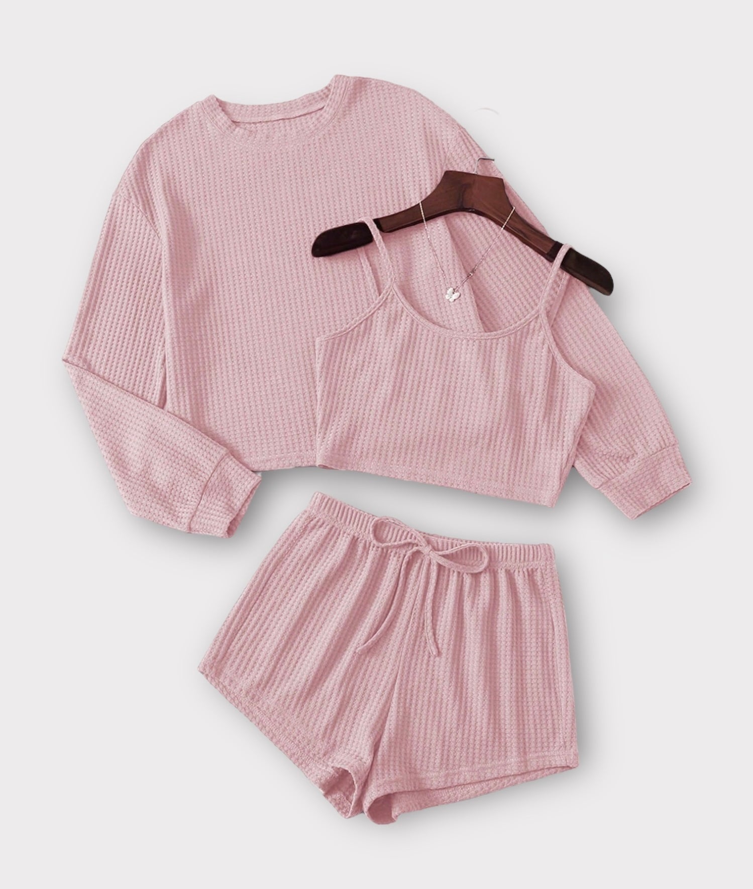 3 Piece Set with Shorts, Tank Top and Long Sleeve Top