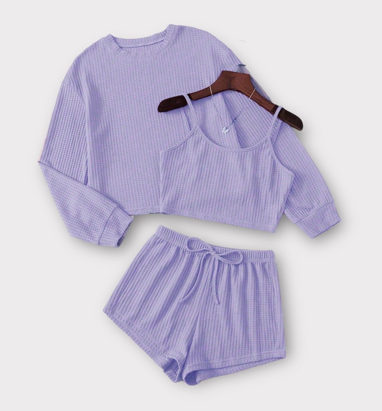 3 Piece Set with Shorts, Tank Top and Long Sleeve Top