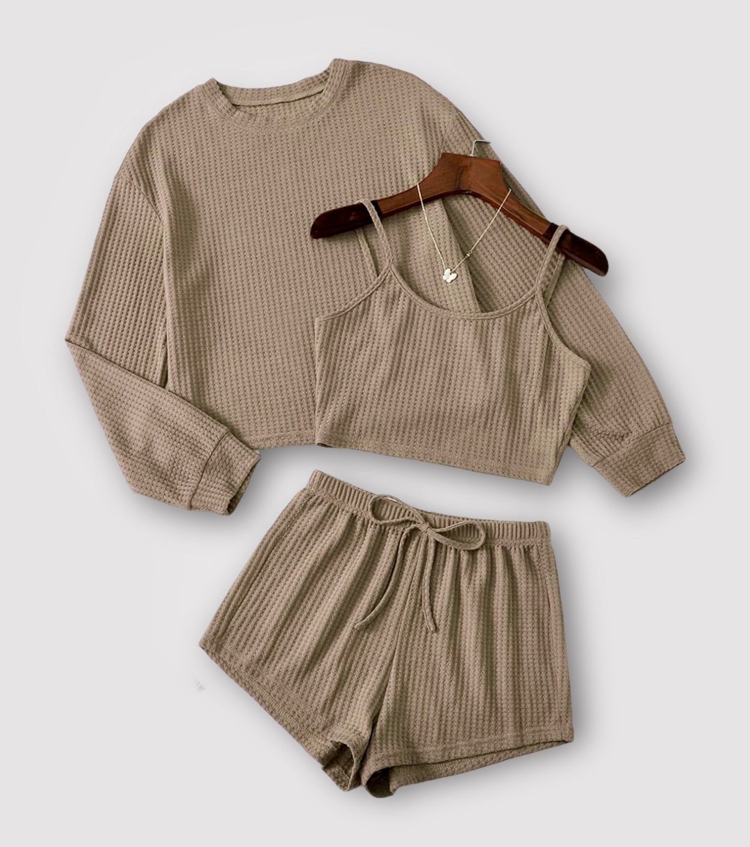 3 Piece Set with Shorts, Tank Top and Long Sleeve Top