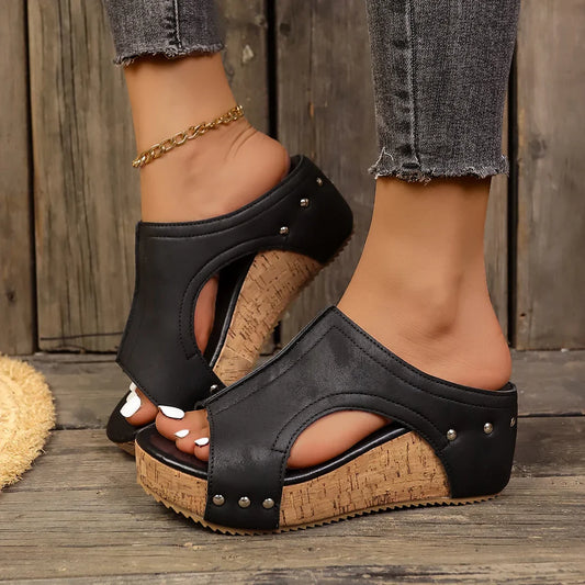 Aure Paris Studded Comfort Wedge Sandals