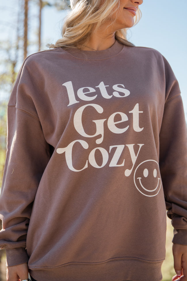 Lets Get Cozy Mocha Oversized Graphic Sweatshirt DOORBUSTER