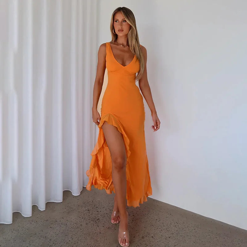 Aure Paris Slit Maxi Ruffled Dress