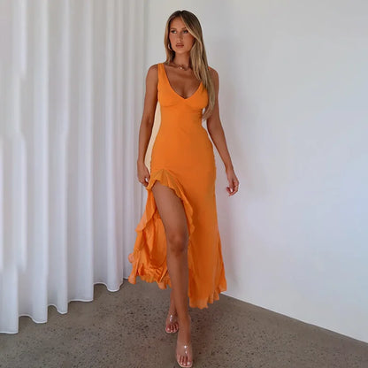 Aure Paris Slit Maxi Ruffled Dress
