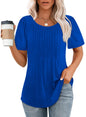 Hot Sale-Women's Short Sleeve Pleated Dressy Casual Scooped Neck Tops