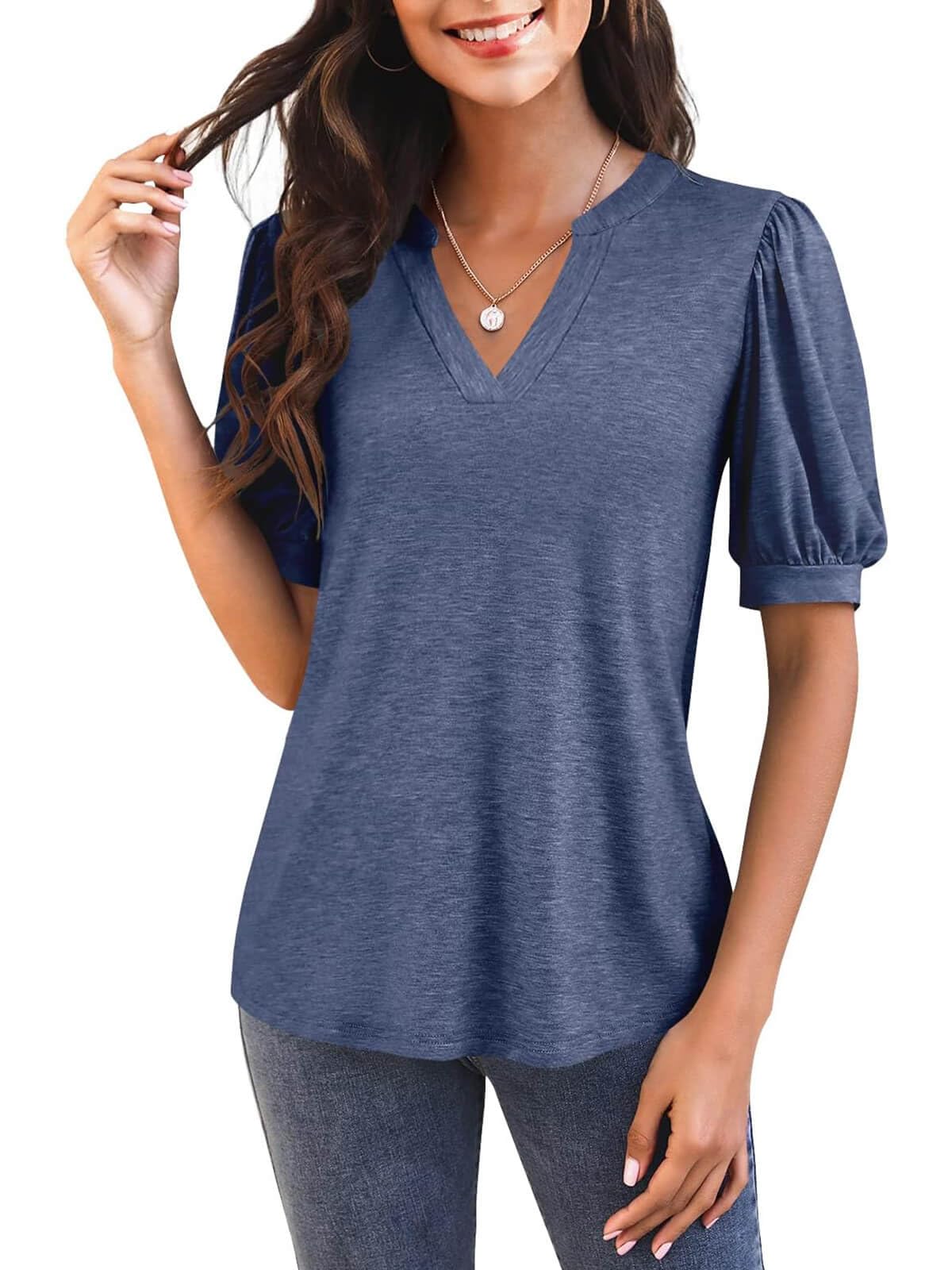 Hot Sale-2025 Fall Puff Sleeve Loose Dressy Blouses