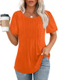 Hot Sale-Women's Short Sleeve Pleated Dressy Casual Scooped Neck Tops