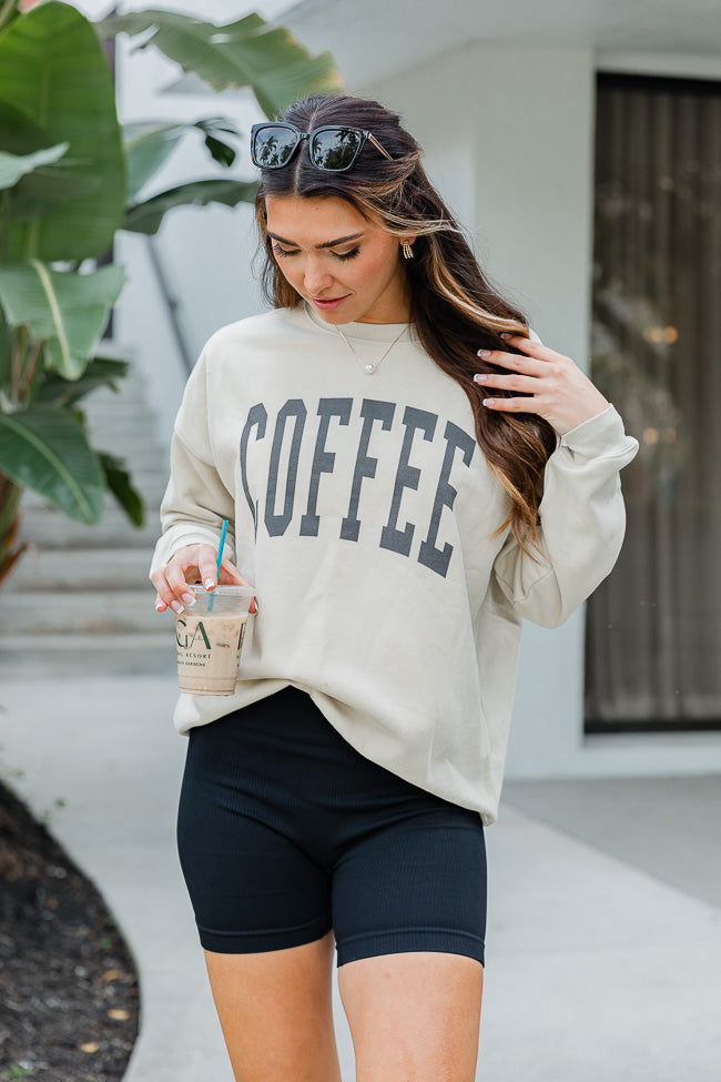 Coffee Block Light Tan Oversized Graphic Sweatshirt DOORBUSTER