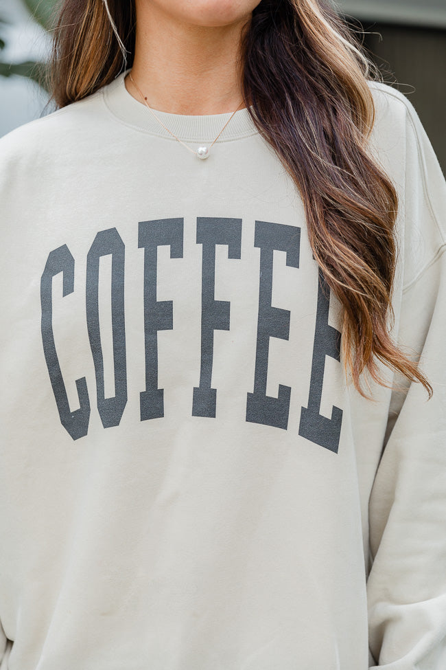 Coffee Block Light Tan Oversized Graphic Sweatshirt DOORBUSTER