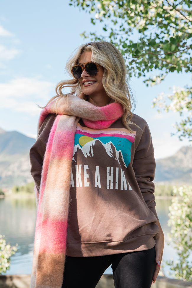 Take A Hike Mocha Oversized Graphic Sweatshirt