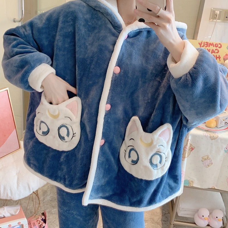 Cute Kitty Cat Hooded PJ's