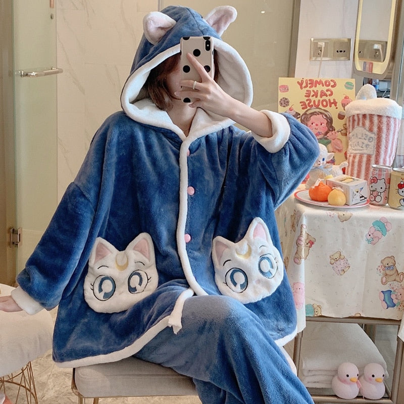 Cute Kitty Cat Hooded PJ's