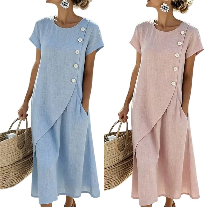 Women’s Elegant Asymmetrical Midi Dress – Loose Fit, Breathable Summer Casual Dress