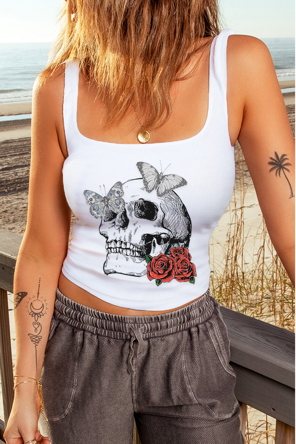 Ribbed Knit Skinny Square Neck Tank Top