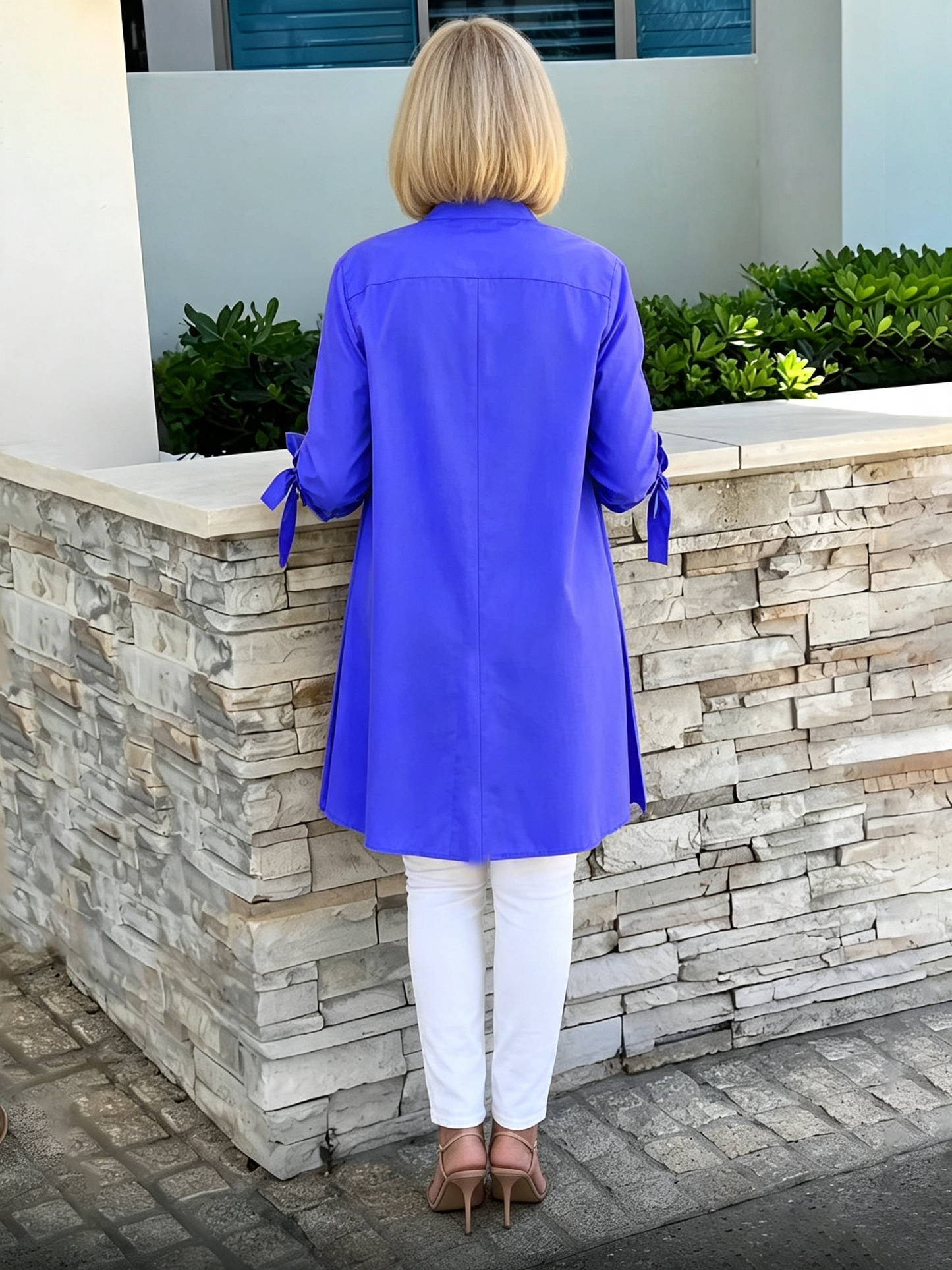 Solid Color Long Cotton Shirt Jackets Women Swing Jacket Shap Flattering Gathered Yolk At The Back