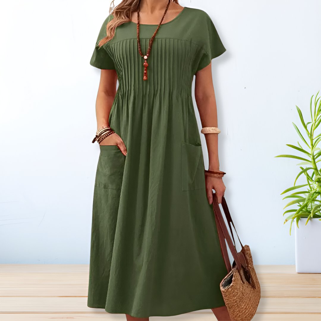 Stitch Short Sleeve Round Neck Dress