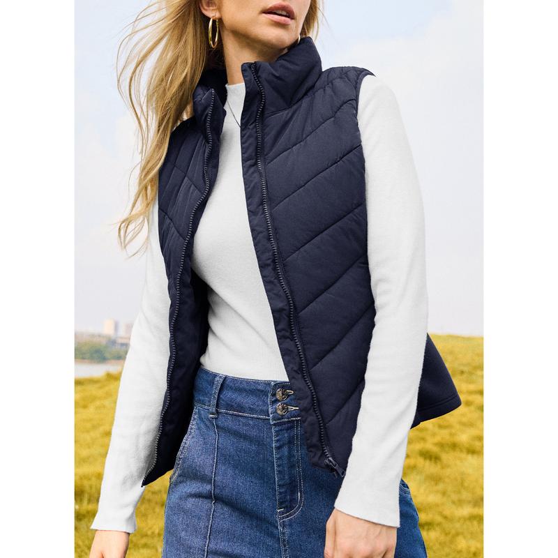 Lightweight Comfort: Women’s Sleeveless Puffer Zip Vest Outerwear
