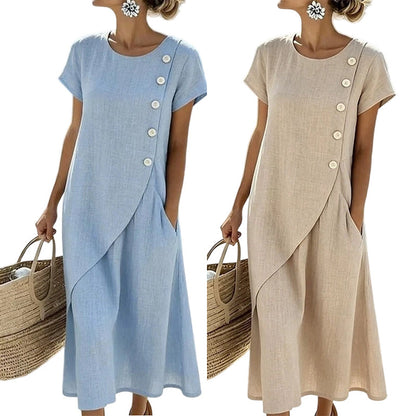 Women’s Elegant Asymmetrical Midi Dress – Loose Fit, Breathable Summer Casual Dress