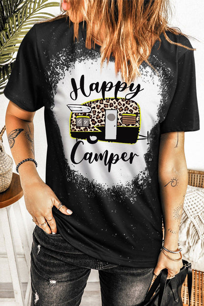 Western Pattern Leopard Letter Print Short Sleeve T-shirt