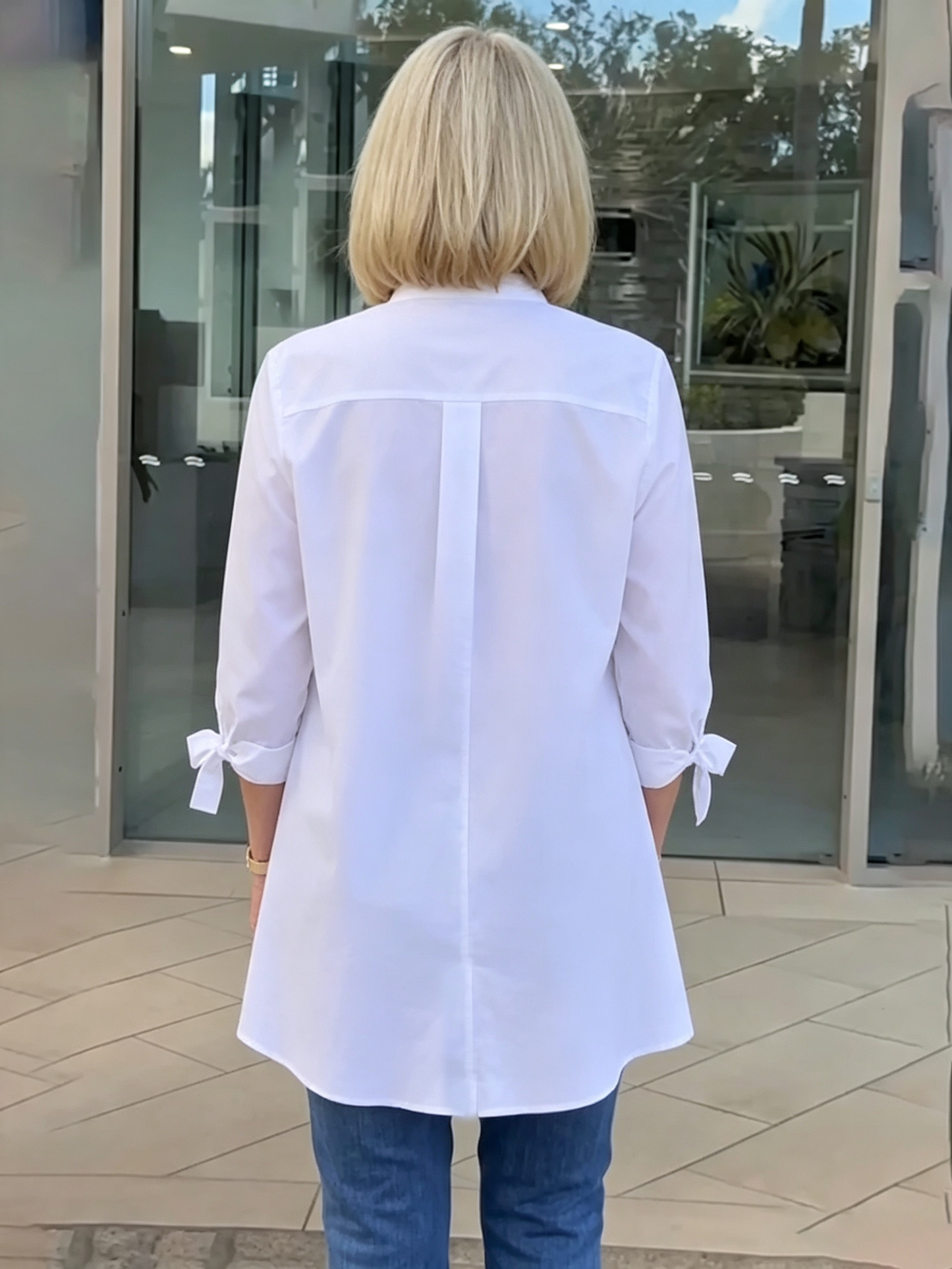 Solid Color Long Cotton Shirt Jackets Women Swing Jacket Shap Flattering Gathered Yolk At The Back