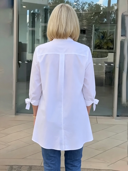 Solid Color Long Cotton Shirt Jackets Women Swing Jacket Shap Flattering Gathered Yolk At The Back