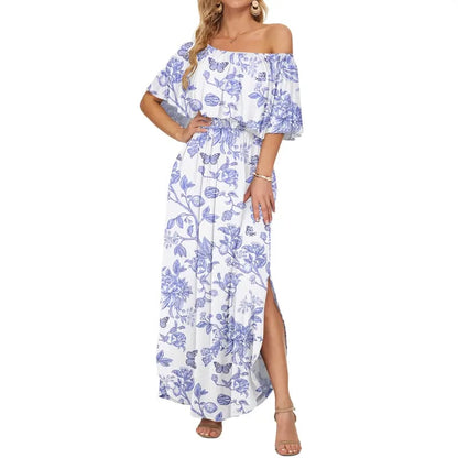 Women's Off The Shoulder Dress Wedding Guest Dress Summer Casual Long Ruffle Party Side Split Beach Maxi Dresses