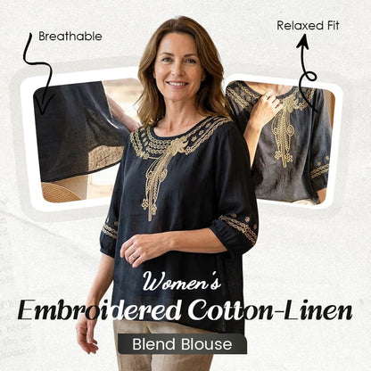 👚 LIMITED-TIME 49% OFF! 💥 Women's Embroidered Cotton-Linen Blend Blouse – Floral Cutouts, Round Neck, Relaxed Fit ✨