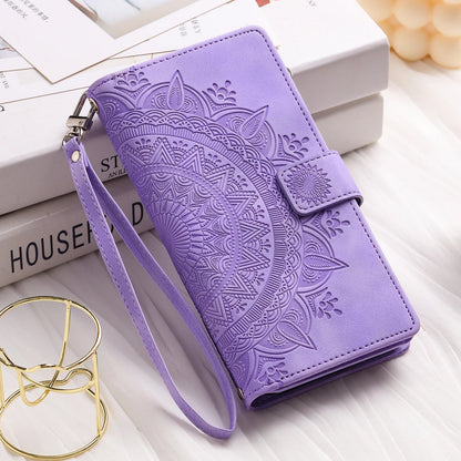 Luxury Leather Embossed Card Slots Zipper Wallet Case for Sumsung
