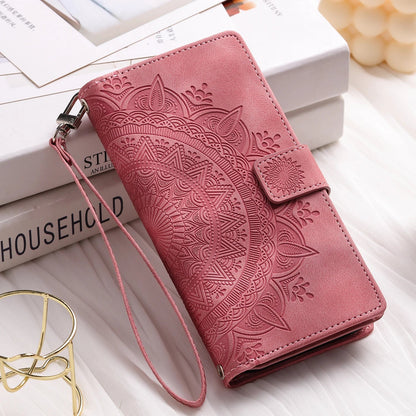 Luxury Leather Embossed Card Slots Zipper Wallet Case for Sumsung