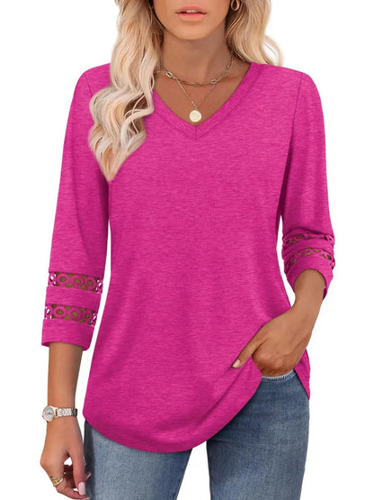 2025 Women’s Casual V-Neck T-Shirts  3/4 Length Sleeve Fashion Tops