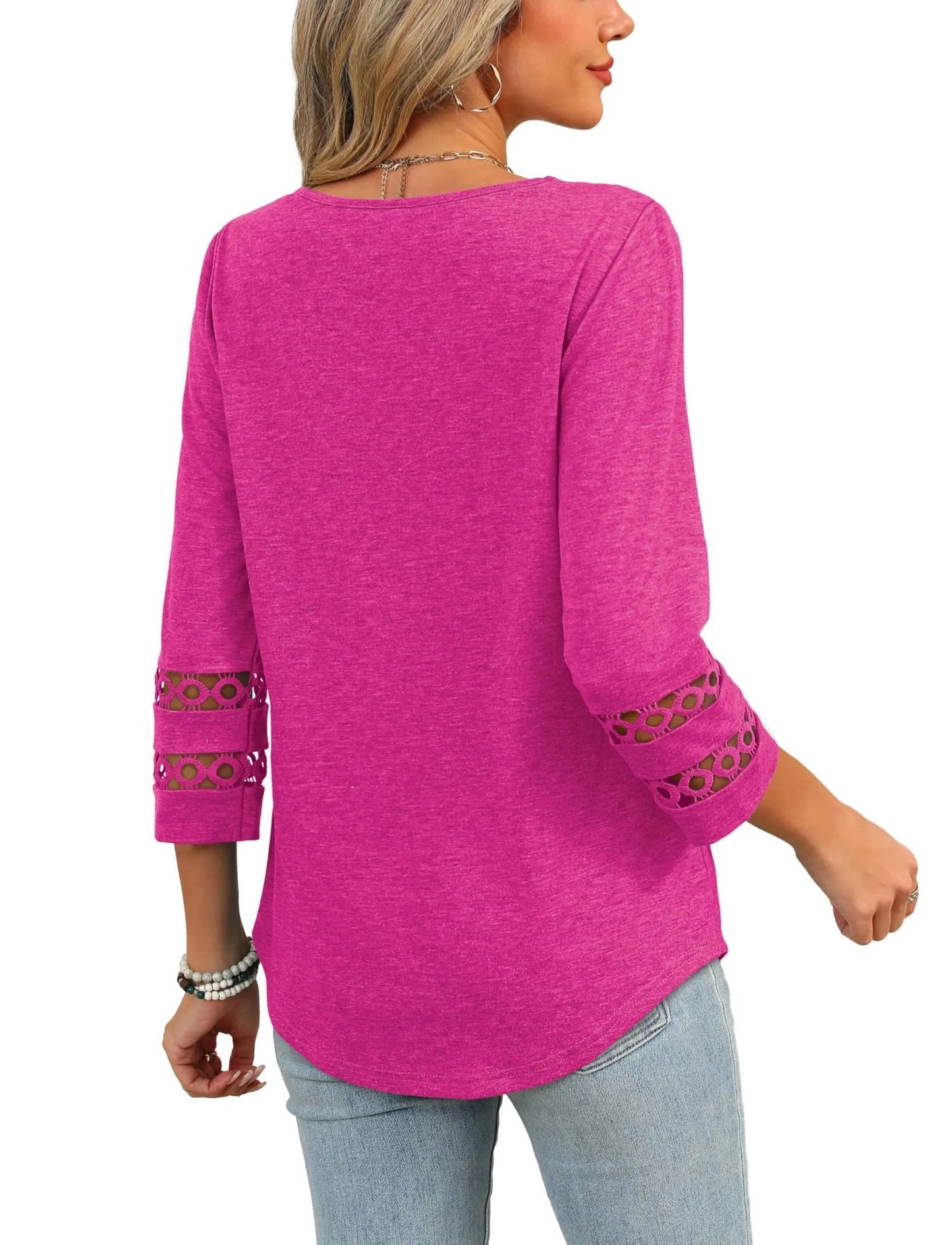 2025 Women’s Casual V-Neck T-Shirts  3/4 Length Sleeve Fashion Tops