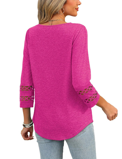 2025 Women’s Casual V-Neck T-Shirts  3/4 Length Sleeve Fashion Tops