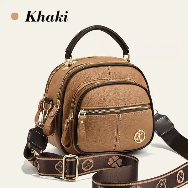 Classic Leather Crossbody Bag with Multifunctional Compartments & Adjustable Wide Strap