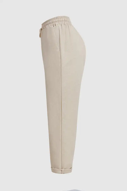 Solid Drawstring Waist Slant Pocket Pants