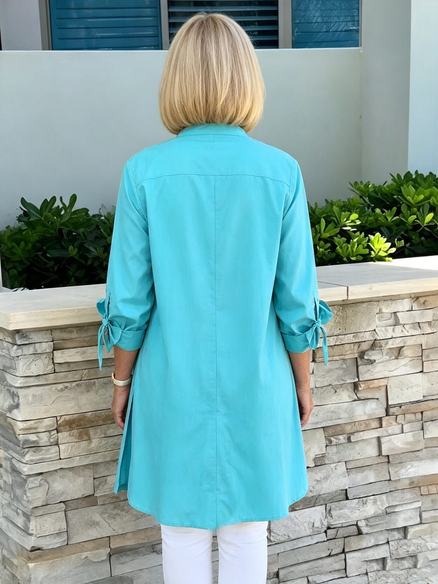 Solid Color Long Cotton Shirt Jackets Women Swing Jacket Shap Flattering Gathered Yolk At The Back