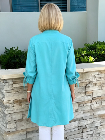 Solid Color Long Cotton Shirt Jackets Women Swing Jacket Shap Flattering Gathered Yolk At The Back