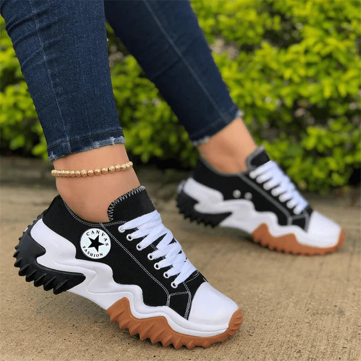 Eyelet Lace-up Contrast Paneled Muffin Sneakers
