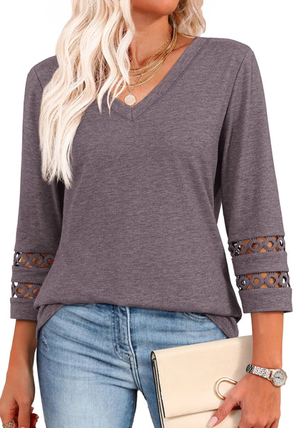 2025 Women’s Casual V-Neck T-Shirts  3/4 Length Sleeve Fashion Tops