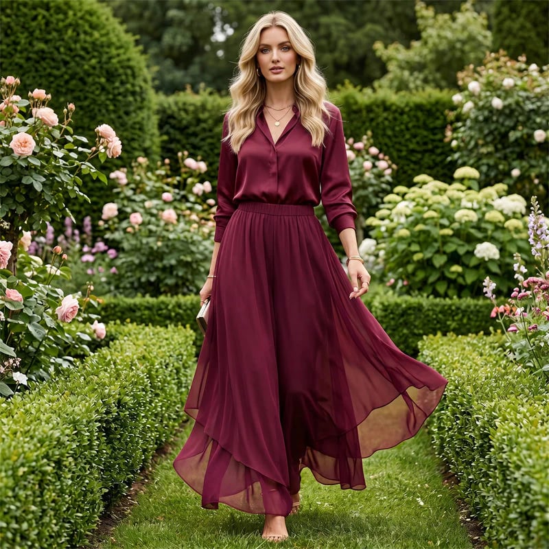 Women's Asymmetrical Chiffon Wide-Leg Pants