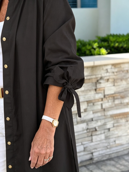 Solid Color Long Cotton Shirt Jackets Women Swing Jacket Shap Flattering Gathered Yolk At The Back
