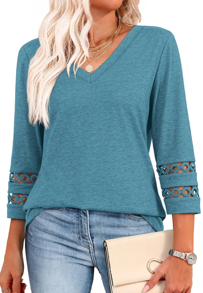 2025 Women’s Casual V-Neck T-Shirts  3/4 Length Sleeve Fashion Tops