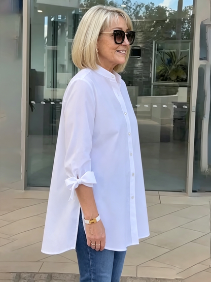 Solid Color Long Cotton Shirt Jackets Women Swing Jacket Shap Flattering Gathered Yolk At The Back