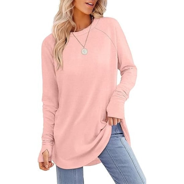 Womens Tunic Tops to Wear with Leggings Long Sleeve Thumb Hole Shirts Crew Neck Curved Hem