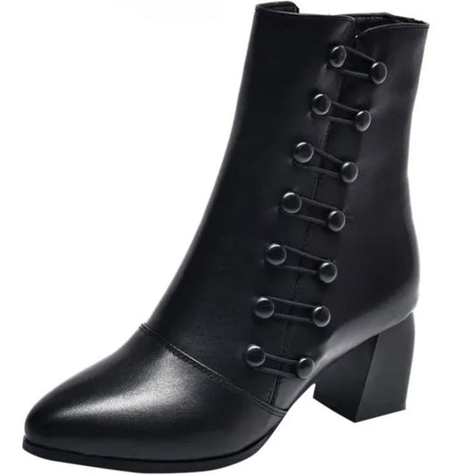 🔥Last Day Promotion 50% OFF - Women Warm Side Butto Leather Ankle Boots