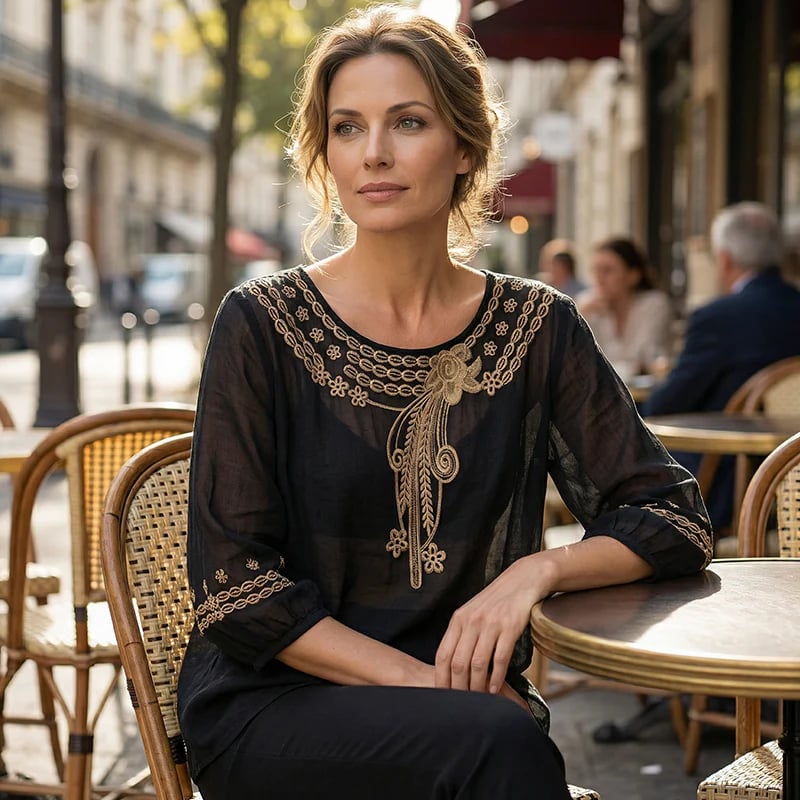 👚 LIMITED-TIME 49% OFF! 💥 Women's Embroidered Cotton-Linen Blend Blouse – Floral Cutouts, Round Neck, Relaxed Fit ✨