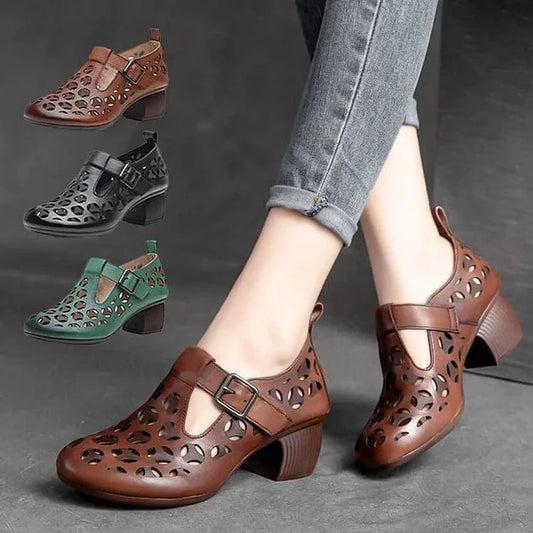 Wearscomfy Women's Leather Retro Ethnic Style Casual Shoes